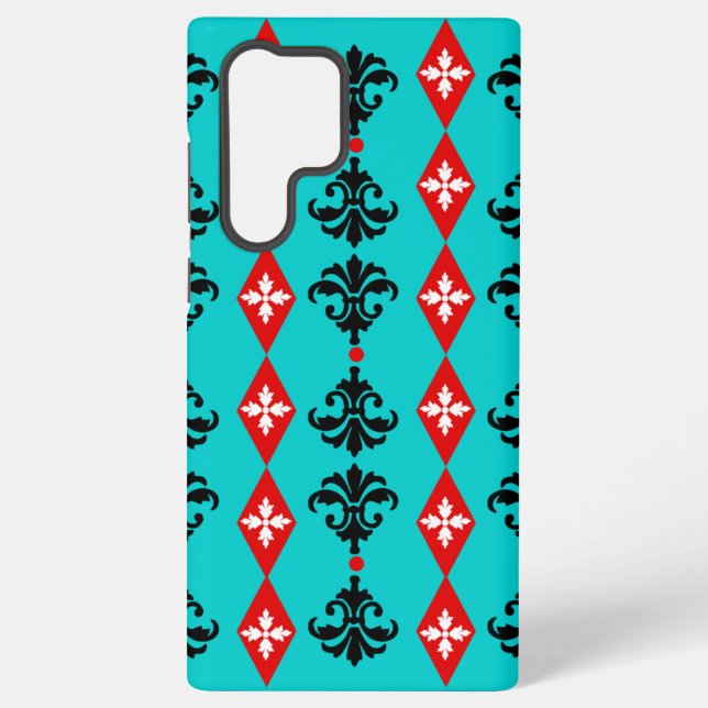 Ornate Damask Diamond Stripe Samsung Galaxy S22 Ultra Case (Back)
