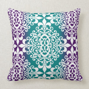 Ornate Damask Purple And Teal Ombre Throw Pillow