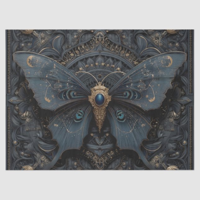 Ornate Dark Blue Butterfly with Gold Filigree  Tissue Paper (Front)
