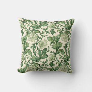 Ornate dark green acanthus leaves pattern throw pillow