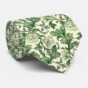 Ornate dark green acanthus leaves pattern tie