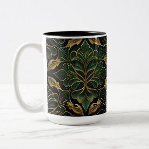 ORNATE DARK GREEN & GOLD ART DECO PATTERN Two-Tone COFFEE MUG