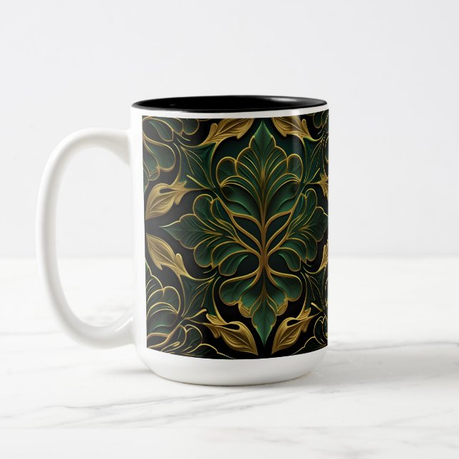 ORNATE DARK GREEN & GOLD ART DECO PATTERN Two-Tone COFFEE MUG (Left)