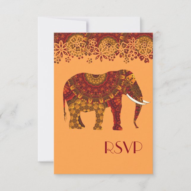 Ornate Decorated Indian Elephant Design Invitation (Front)