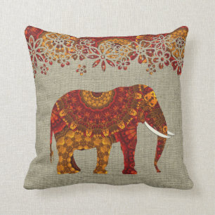 Ornate Decorated Indian Elephant Design Throw Pillow