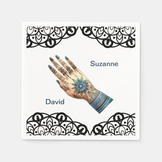 Ornate Decorated Mehndi Henna Hand Design Napkin (Front)