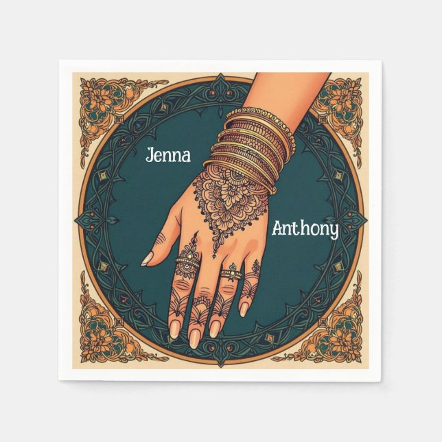 Ornate Decorated Mehndi Henna Hand Design Napkin (Front)