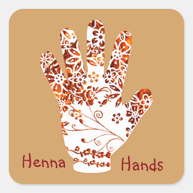Ornate Decorated Mehndi Henna Hand Design Square Sticker (Front)