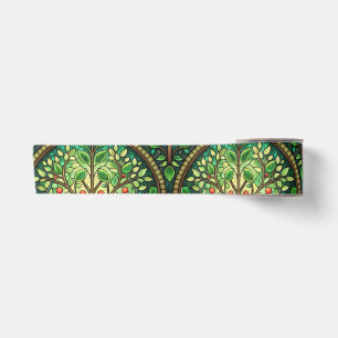 Ornate design featuring green and gold symmetrical satin ribbon