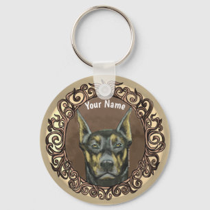 Ornate Doberman custom name  Keychain