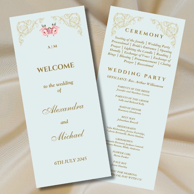 Ornate Dusty Blue Rococo Vintage Wedding Program (Creator Uploaded)