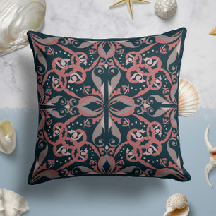 Ornate Elegance in Charcoal Teal Throw Pillow