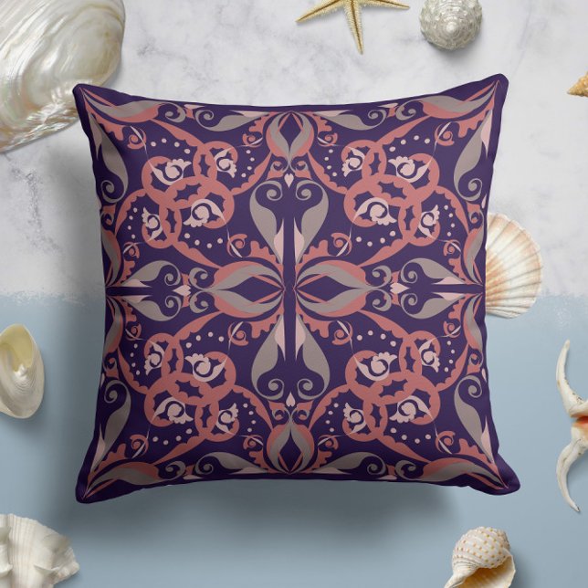 Ornate Elegance in Deep Violet Throw Pillow (Creator Uploaded)