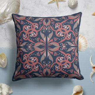 Ornate Elegance in Midnight Blue Throw Pillow