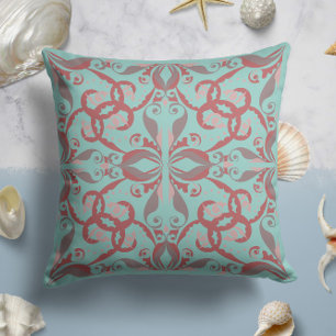 Ornate Elegance in Mint Aqua Throw Pillow