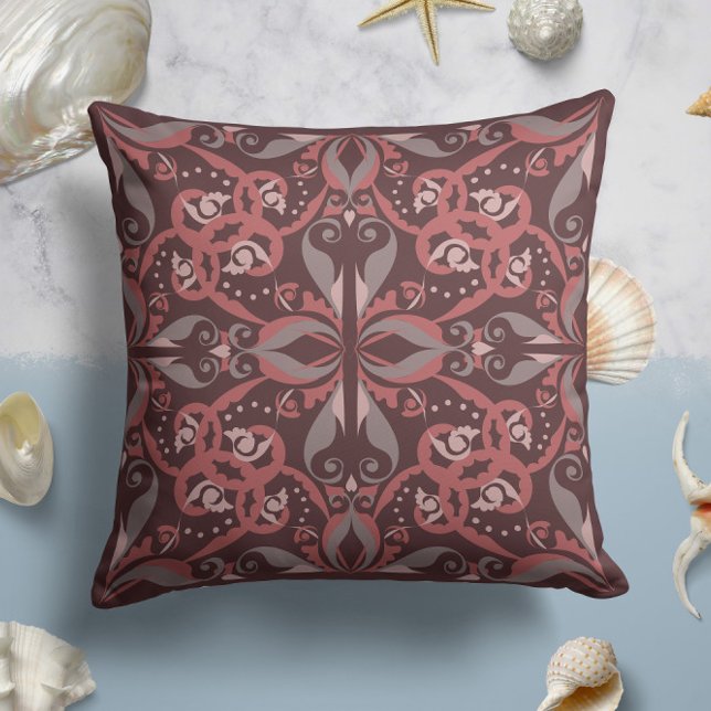 Ornate Elegance in Wine Red Throw Pillow (Creator Uploaded)