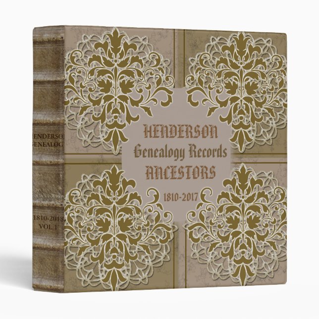 Ornate Elegant Beige Genealogy Binder (Front/Spine)