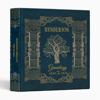 Ornate Elegant Blue Genealogy Family Tree Album Binder