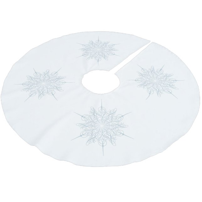Ornate Elegant Ice Blue Snowflake Christmas Brushed Polyester Tree Skirt (Angled)