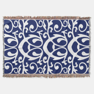 Ornate Elegant Modern Navy Blue and White Pattern Throw Blanket