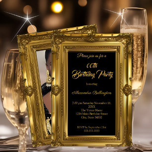 Ornate Elegant Photo Birthday Party Gold Invitation