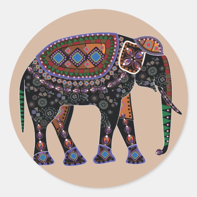 Ornate Elephant Classic Round Sticker (Front)