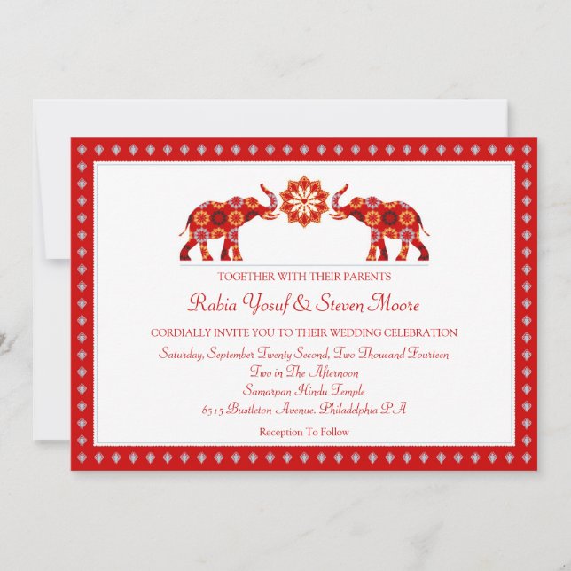 Ornate Elephants Wedding Invitation (Front)