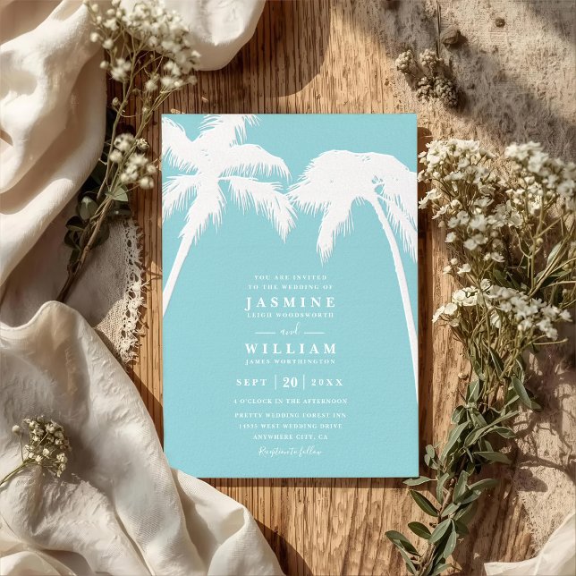 Ornate Embossed Tropical Palm QR Code Wedding Invitation (Creator Uploaded)