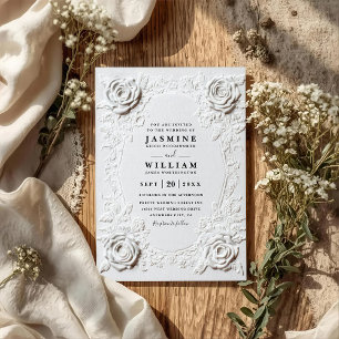 Ornate Embossed Vintage Elegant QR Code Wedding Invitation