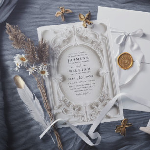 Ornate Embossed Vintage Elegant QR Code Wedding Invitation