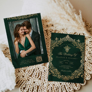 Ornate Emerald Gold Royal Elegant Wedding Invitation