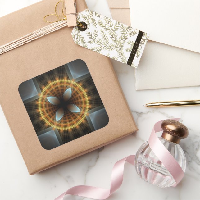 Ornate fairy fractal pattern mandala square sticker (Gifting)