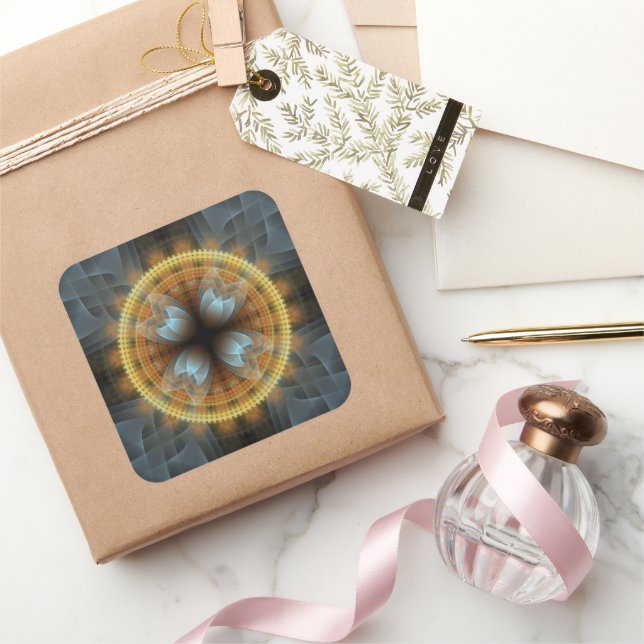 Ornate fairy fractal pattern mandala square sticker (Gifting)