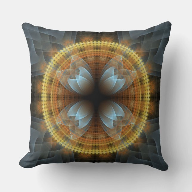 Ornate fairy fractal round pattern throw pillow (Front)