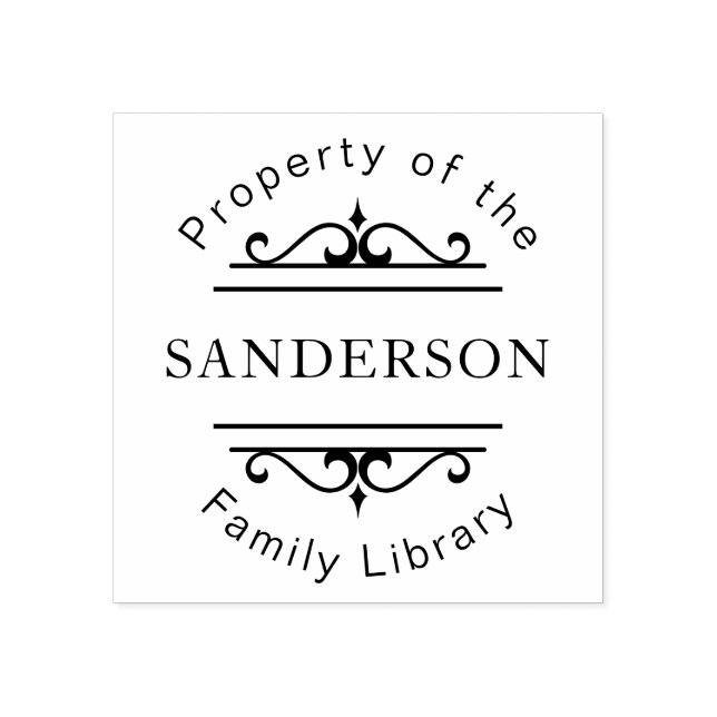 Ornate Family Library Personalized Book Rubber Stamp (Imprint)