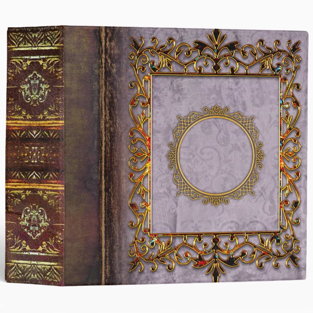 Ornate Faux Brown Leather Vintage Lavender Binder (Front/Spine)