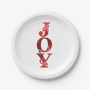 Ornate Faux-foiled JOY Christmas Holiday Paper Plate