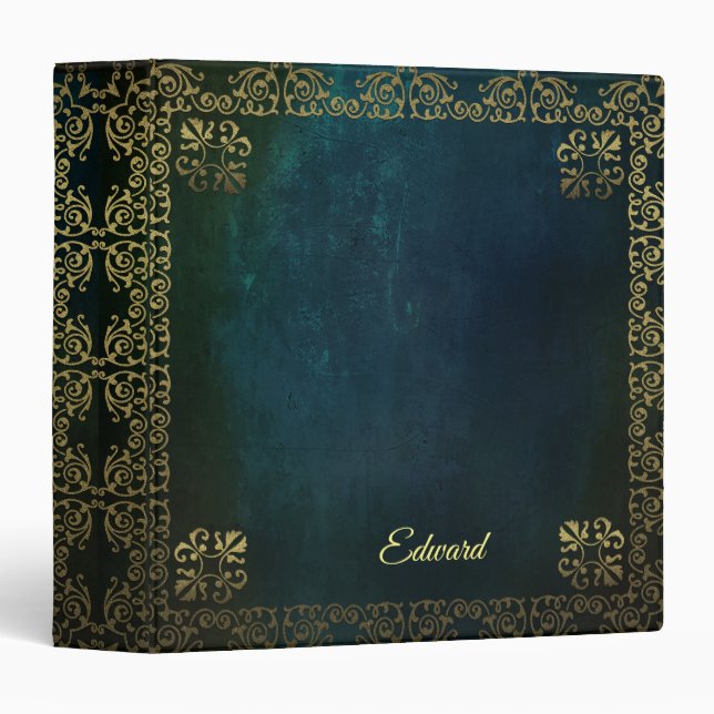 Ornate Filigree on Blue Custom Binder (Front/Spine)