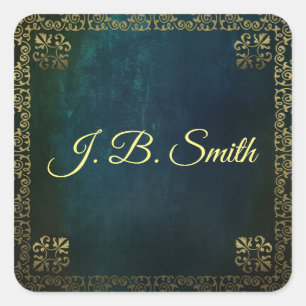 Ornate Filigree on Blue Custom Square Sticker