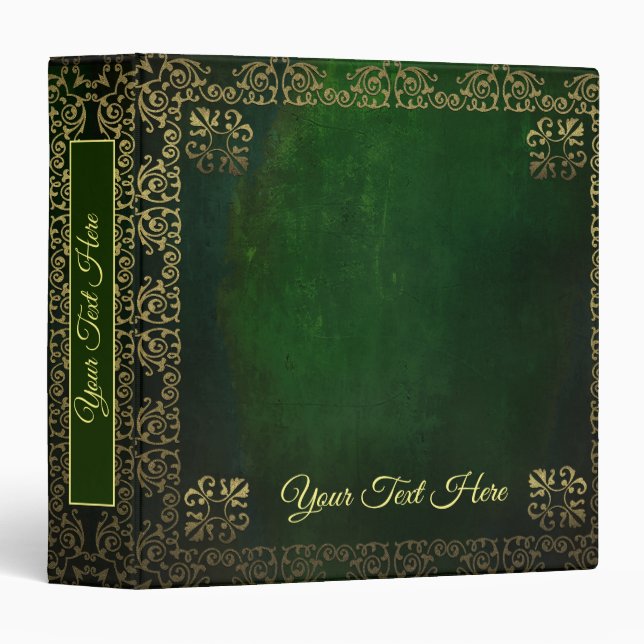 Ornate Filigree on Green Custom Binder (Front/Spine)