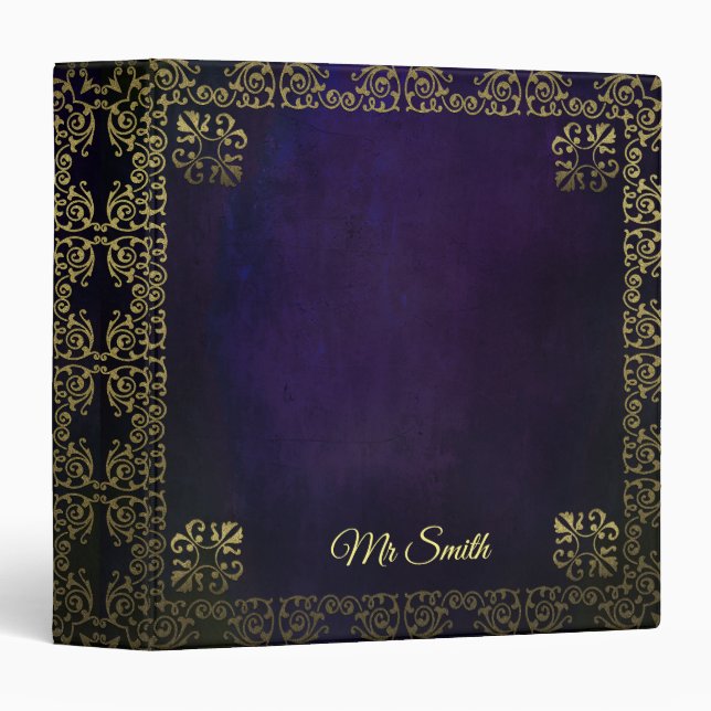 Ornate Filigree on Purple Custom Binder (Front/Spine)