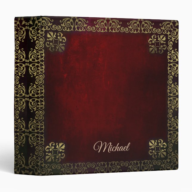 Ornate Filigree on Red Custom Binder (Front/Spine)