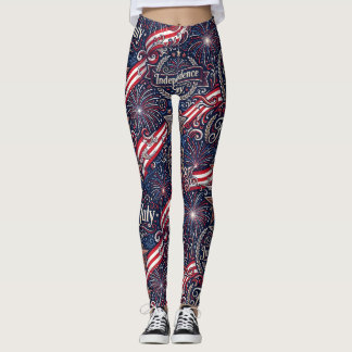 Ornate Fireworks 4th of July Independence Day Legg Leggings