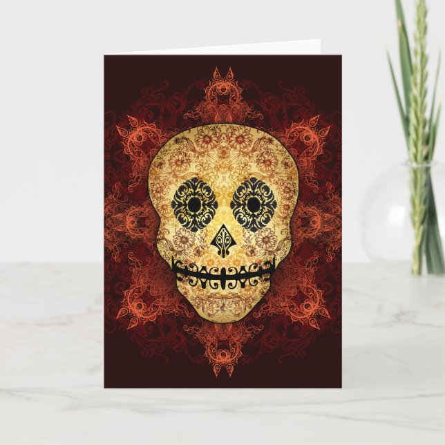 Ornate Flame Sugar Skull Card (Front)