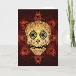 Ornate Flame Sugar Skull Card