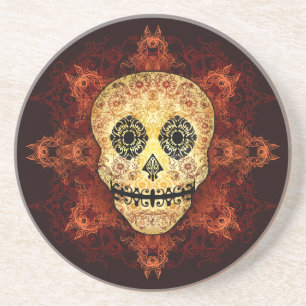 Ornate Flame Sugar Skull Coaster