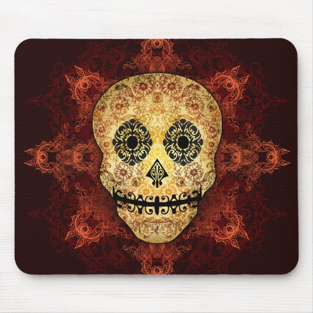 Ornate Flame Sugar Skull Mouse Pad (Front)