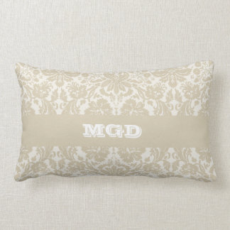 Ornate floral art nouveau pattern beige monogram lumbar pillow
