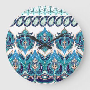 Ornate Floral Borders: Vintage Paisley Design Large Clock