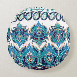 Ornate Floral Borders: Vintage Paisley Design Round Pillow
